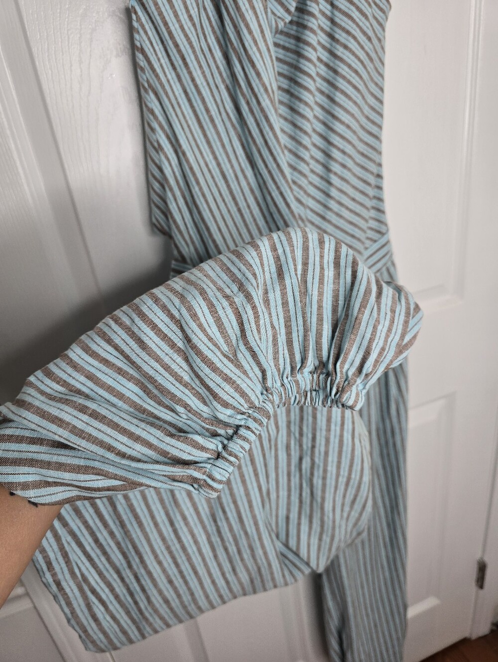 ZARA Gray Pinstripe Draped Cowl Halter Harem Leg Jumpsuit Size M - Picture 5 of 9